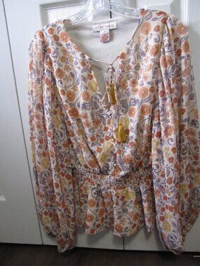 Flying Tomato Cream Blouse with Orange and Yellow Floral Print